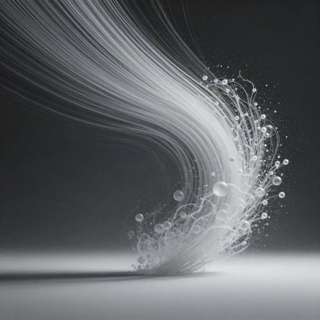 Silver filaments bloom in graphite space with calm empty lower third.